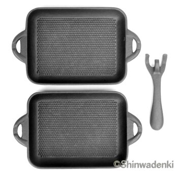 【お取り寄せ】南部鉄器 ミニ角皿2枚組 ハンドル付 日本製の画像