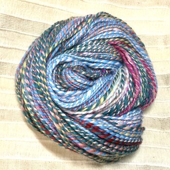 【スピンドルで手紡ぎした糸です！】 メリノウール カラフルで可愛い！126gの画像