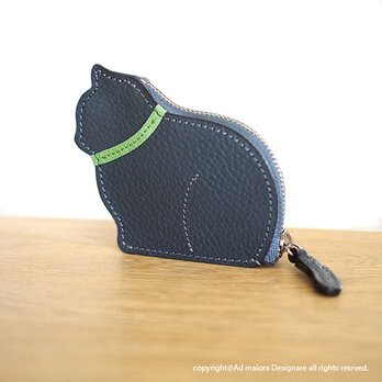 お座り子猫のコインケース・グレー×ライム[受注制作品]の画像
