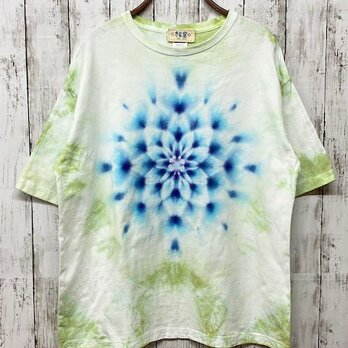 タイダイ染め　ビッグシルエット Tシャツ Mサイズ　曼荼羅　グリーンムラ染め Hippies Dye HD13-76の画像