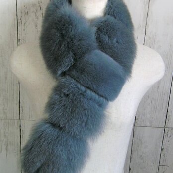 ¶ new antique fur ¶ ブルーグレーフォックス＆ラパンデザインショールマフラーの画像