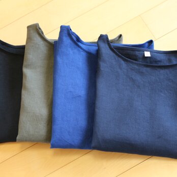 春夏　シンプルなトップス　フレンチリネン100％【お色とサイズの展開あり】　青色生地完売の画像