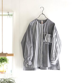 organic cotton frill pocket blouse (pattern mix)の画像