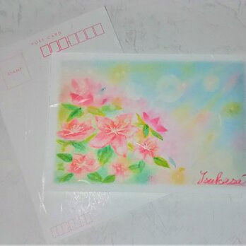 ツツジの花絵葉書　和紙ポストカード2枚セット　パステルアートの画像