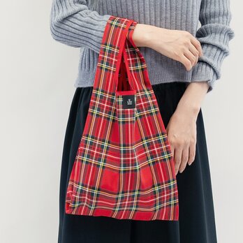 リュクスなエコバッグ 赤 タータンチェック ●MINNIE-ECOBAG-Sサイズ●