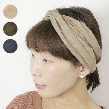 頭に巻きつけるストール型のヘアバンド　～ドビーチェックヘアストール～の画像