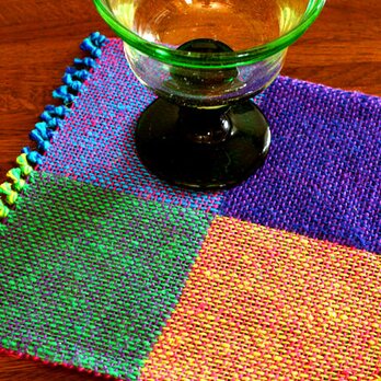 手織り　二重織によるカラーリネンのミニマット（№３）の画像