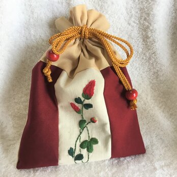 花刺繍の巾着　～ストロベリーキャンドル～の画像