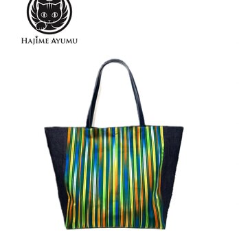 【現品1点限り‼︎】HAJIME AYUMU 高級西陣織&児島デニム デザイントートバッグの画像