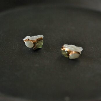 金継ぎｘ天然石ピアス イヤリング（クリスタル、アクアマリン、グリーンアパタイト）