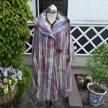 着物リメイク　古布　手作り　素敵な色柄　麻のコートの画像