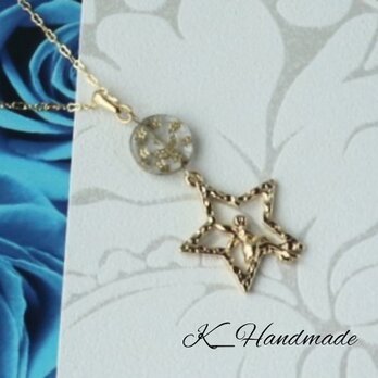 チェコガラスビーズ月と星と妖精のネックレスの画像