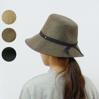畳める夏素材の帽子　～パナマクロスの後ろリボン広ツバ～の画像