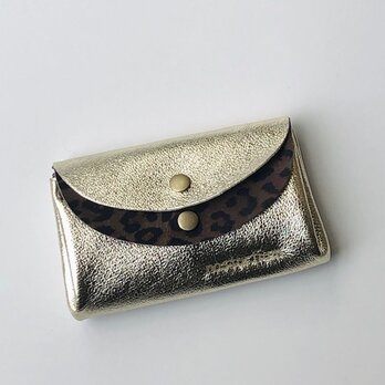 ピッグスキンの小さなお財布ゴールド×レオパード柄茶の画像