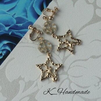 チェコガラスビーズ月と星と妖精のイヤリングの画像