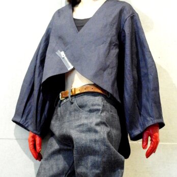 麻のバルーン袖+ファスナー使いが個性的なジャケット【gri:n ai】の画像