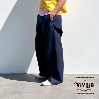 男女兼用/ネイビーステッチ/岡山セルビッジデニム ワイドイージーパンツ