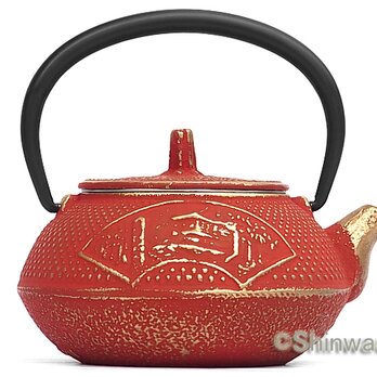 【お取り寄せ】南部鉄器 ティーポット 急須 中尊寺 金/赤 0.3L 日本製 内面ホーロー加工の画像