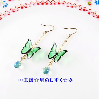 ☆煌めくモルフォ蝶とチェコ雫のイヤリングorピアス☆彡の画像