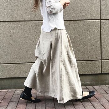 【再販】マキシスカート好きが作った 歩く度揺れる フレア リネン ロングスカート 麻 ウエストゴム 生成り 冬の画像