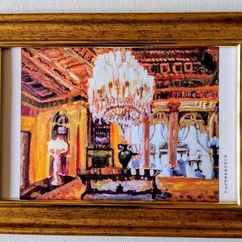 複製絵画「シャンデリア２」金縁額装・壁掛け・独立スタンド付きの画像