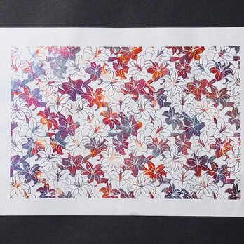 ギルディング和紙A3サイズ　百合　生成和紙　赤混合の画像