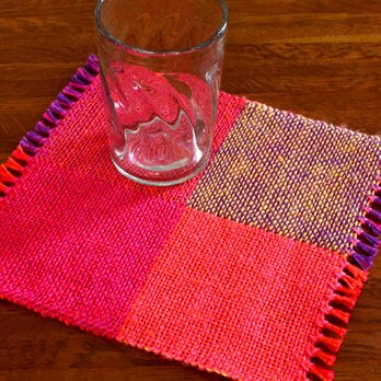 手織り　カラーリネンのリバーシブルミニマット（№５）の画像