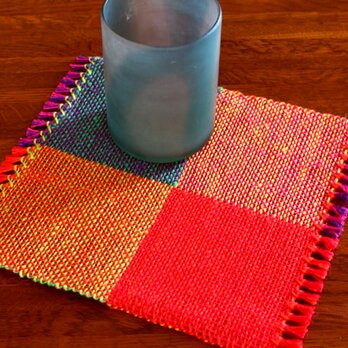 手織り　カラーリネンのリバーシブルミニマット（№８）の画像