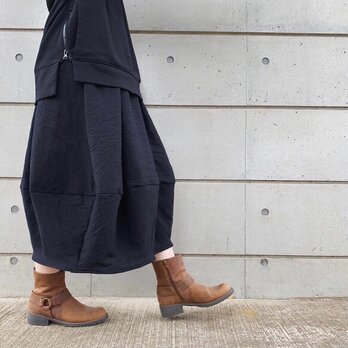 新作 手作りの魅力。立体シルエットぽわんとスカート。 リネン ロングスカート ウエストゴム 冬の画像