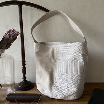 bag[手織りと帆布のワンショルダーバッグ]クリームホワイトの画像