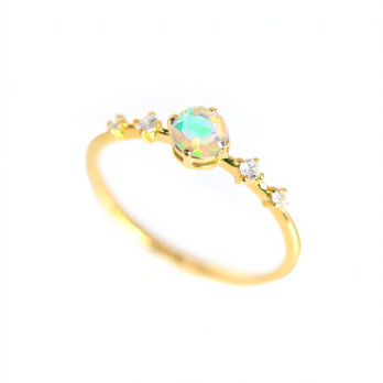 プレシャスオパール＆ダイヤモンド K18リング ラウンドカット ~Ello Lily~ 10月誕生石の画像