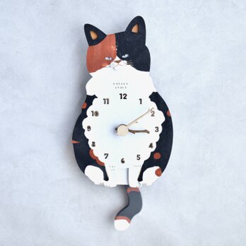 三毛猫＊ショートの時計 木製 振り子時計 掛け時計の画像