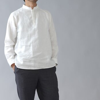 【Lサイズ】【wafu】リネン スタンドカラー シャツ 男女兼用 カフス袖 中厚地 /ホワイト t038g-wht2の画像