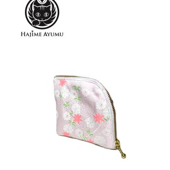 【現品1点限り‼︎】HAJIME AYUMU 春カラー花柄着物生地デザインL字財布 コインケース ピンクの画像