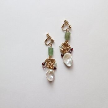 Freshwater pearl & Stone earring(pierce)の画像