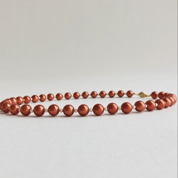 ガラスパールネックレス/8mm約43cm/コーラルルージュ/mada in japan