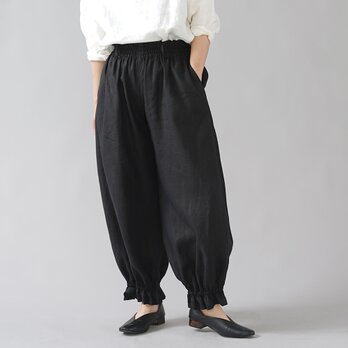 【wafu】裾ギュンリネンパンツ 裾がすぼまってるパンツ 男女兼用 やや薄地/ブラック b006f-bck1の画像