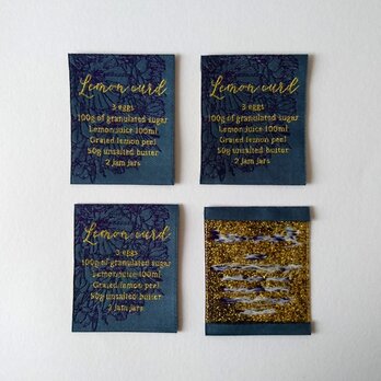 【商用可】Lemon Curd 織ネーム　毛緑（ブルーグリーン系）×紫×金ラメ　刺繍タグ　ネームタグの画像
