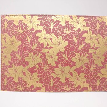 ギルディング和紙ブックカバー　百合 赤地 金の画像