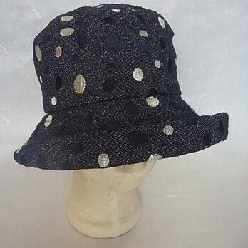sold out ウールデニムに水玉刺繍の帽子の画像