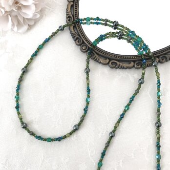 エメラルドグリーン の 一連 ロングネックレス 緑 パール チェコガラス ビーズ