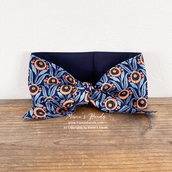 おしゃれな リバティ オレンジ 花柄 紺色 薄手綿100%  夏 保冷剤 冬 カイロ ネッククーラー スカーフの画像
