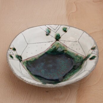 陶器 織部+粉引織部模様取り鉢 ｈ137の画像