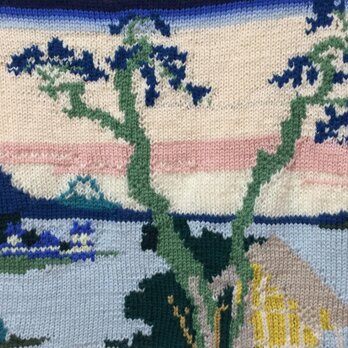 富嶽三十六景信州諏訪湖手編みベスト(メンズMサイズ)の画像