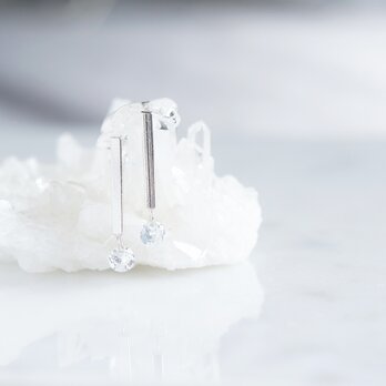 【Sterling silver 925】 Long Bar CZ Stud Earringsの画像