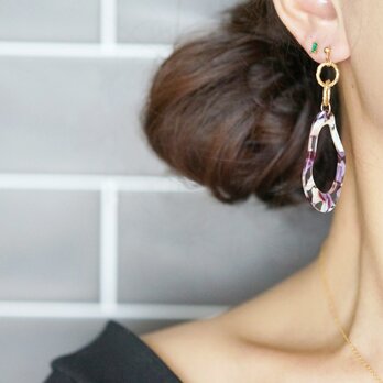 【Marble】14KGF Gold Design Double Linked Rings Earringsの画像
