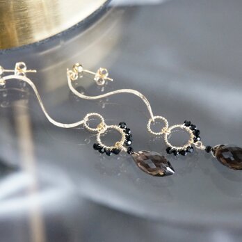 【14KGF】Smoky Quartz Cury Elegant Dangling Earringsの画像