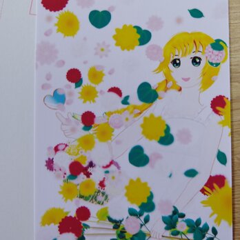 No.5 ポストカード「花の女神フローラ（ダリア、八重ひまわり）」の画像