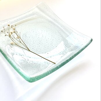 「泡沫〜あわがらすのお皿〜」透明ガラスに気泡を閉じ込めたお皿　ガラス工芸　食器　小物置き　小皿　プレート　お皿　ギフト　夏の画像