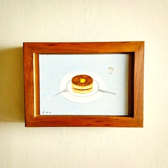 うれしい気持ちになる青い絵画｜原画「ホットケーキ」※桜材 額縁入り　水彩・イラスト・水彩イラストの画像